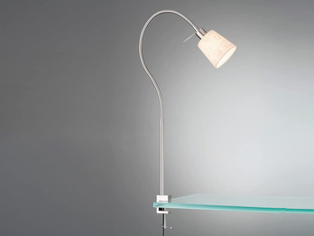LED Klemmlampe mit Leinen Lampenschirm Beige & Schwanenhals