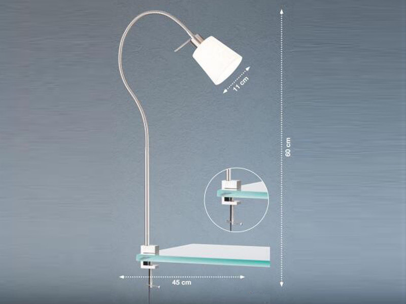 LED Klemmlampe Schwanenhals & Leinen Lampenschirm Weiß, Breite 11cm