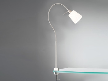 LED Klemmlampe mit Leinen Lampenschirm Weiß & Schwanenhals