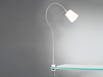 LED Klemmlampe Schwanenhals & Leinen Lampenschirm Weiß, Breite 11cm