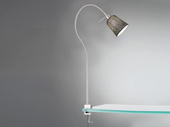 LED Klemmlampe mit Leinen Lampenschirm Grau & Schwanenhals