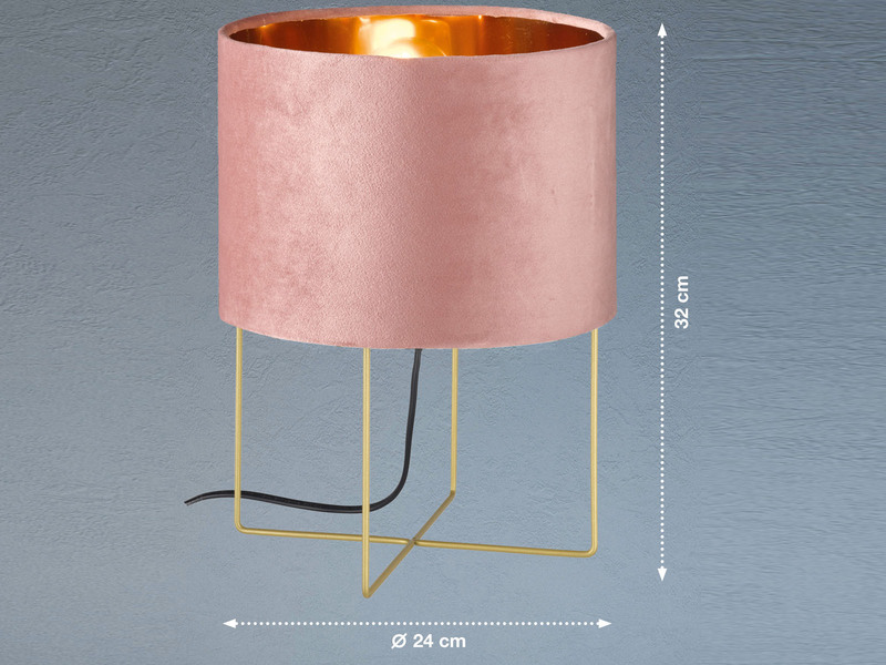Tischlampe AURA mit Lampenschirm Samt Rosa - innen Gold Ø 24cm