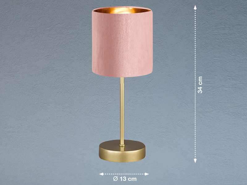 Tischlampe AURA mit Lampenschirm Samt Rosa - innen Gold Ø 13cm