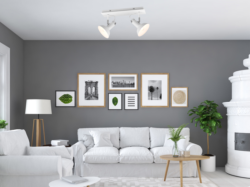 LED Deckenstrahler Retro 2-flammig Metall Weiß, Breite 40cm
