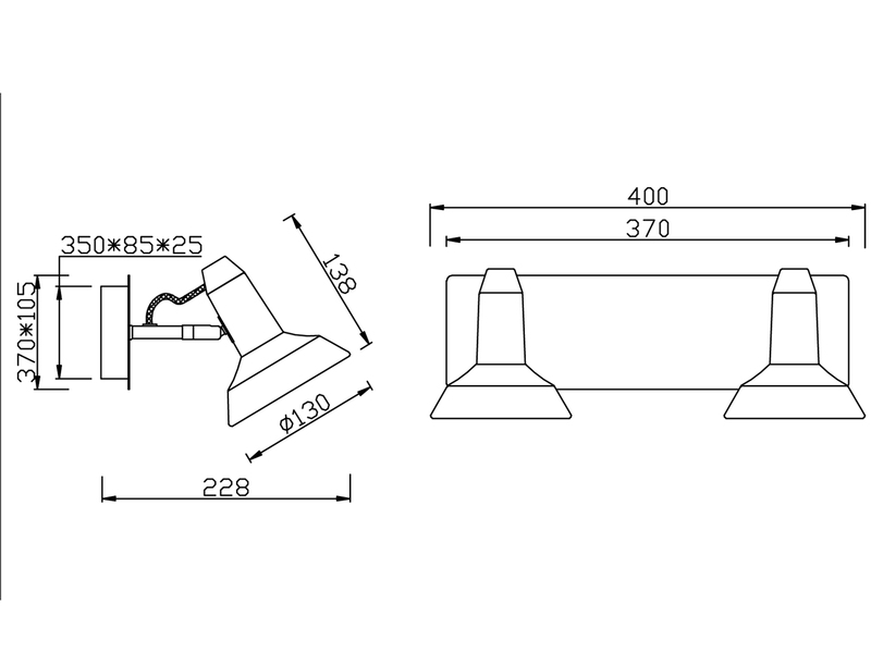 LED Deckenstrahler Retro 2-flammig Metall Weiß, Breite 40cm