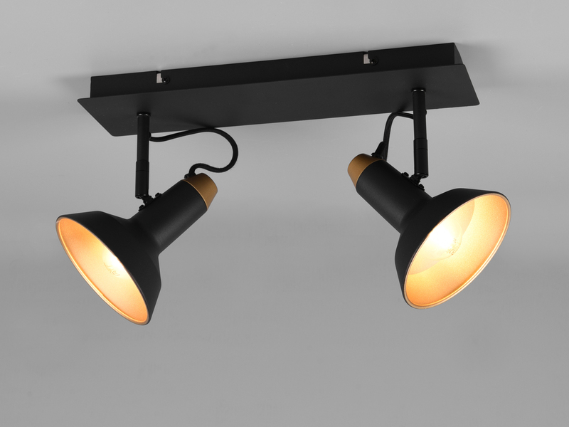 LED Deckenstrahler Retro 2-flammig Metall Schwarz / Gold, Breite 40cm