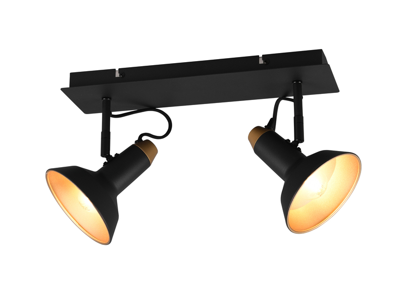 LED Deckenstrahler Retro 2-flammig Metall Schwarz / Gold, Breite 40cm