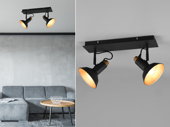 LED Deckenstrahler Retro 2-flammig Metall Schwarz / Gold, Breite 40cm