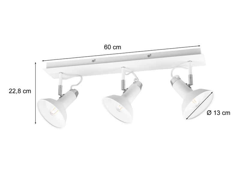 LED Deckenstrahler Retro 3-flammig Metall Weiß, Breite 60cm