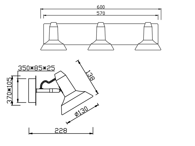 LED Deckenstrahler Retro 3-flammig Metall Weiß, Breite 60cm