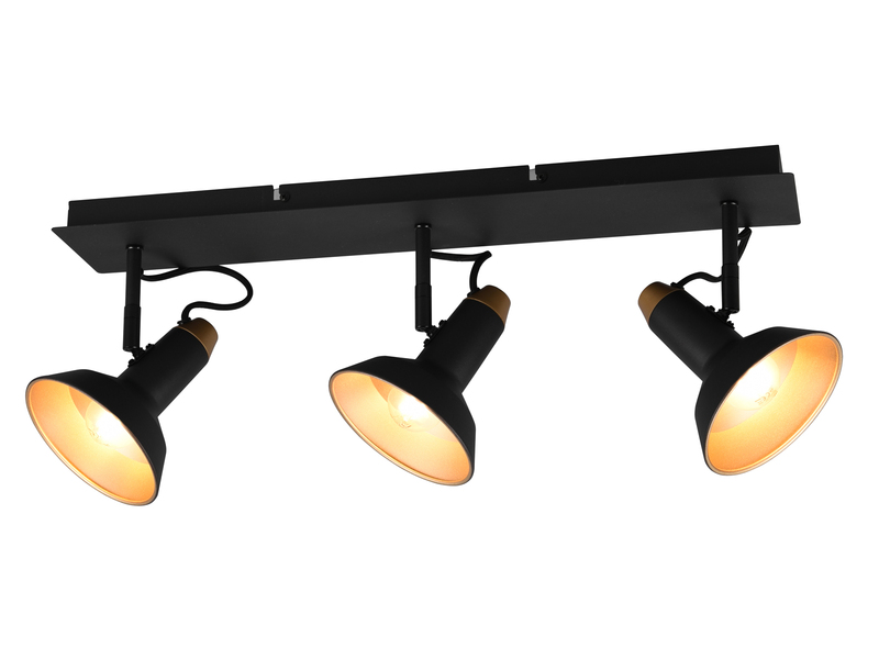 LED Deckenstrahler Retro 3-flammig Metall Schwarz / Gold, Breite 60cm