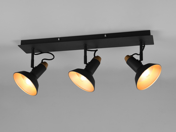 LED Deckenstrahler Retro 3-flammig Metall Schwarz / Gold, Breite 60cm