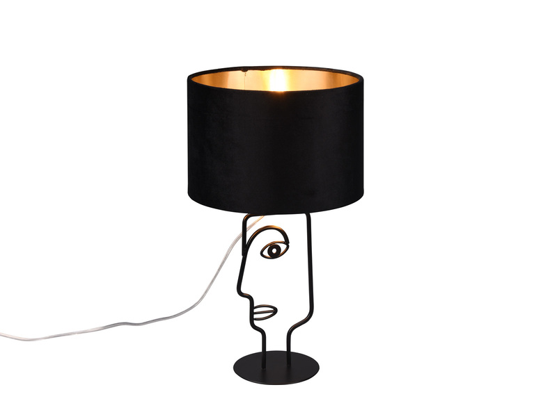 LED Tischleuchte Lampenschirm Samt in Schwarz Gold, Höhe 42cm