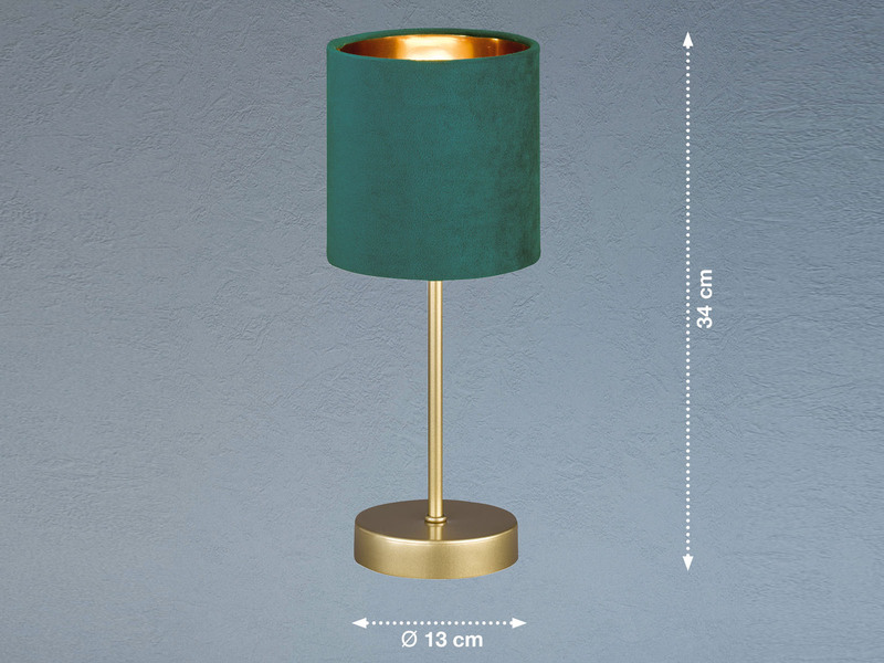 Tischlampe AURA mit Lampenschirm Samt Türkis - innen Gold Ø 13cm