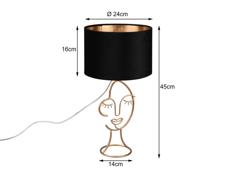 LED Tischleuchte Lampenschirm Samt in Schwarz Gold, Höhe 46cm