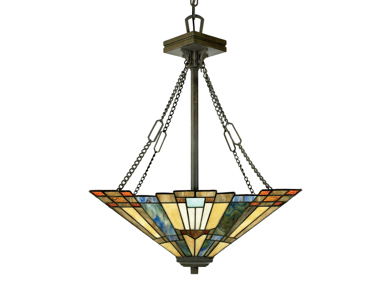 Pendelleuchte INGLENOOK im Tiffany Design mit buntem Echtglas 3-flammig Ø44,5cm