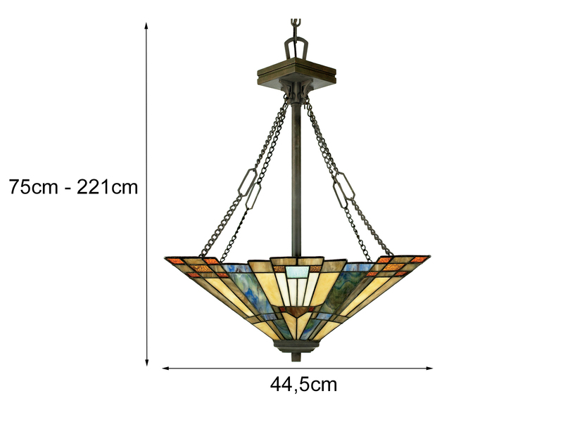 Pendelleuchte INGLENOOK im Tiffany Design mit buntem Echtglas 3-flammig Ø44,5cm