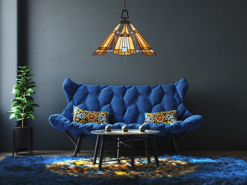 Tiffany Pendelleuchte INGLENOOK E27 Lampenschirm Bunt Ø 43cm