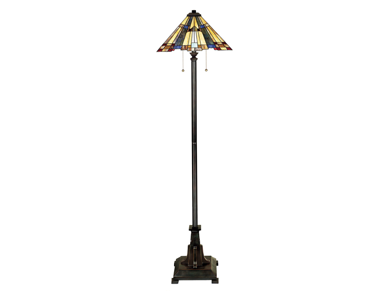 Stehlampe INGLENOOK im Tiffany Design mit buntem Echtglas 2-flammig, Höhe 158cm
