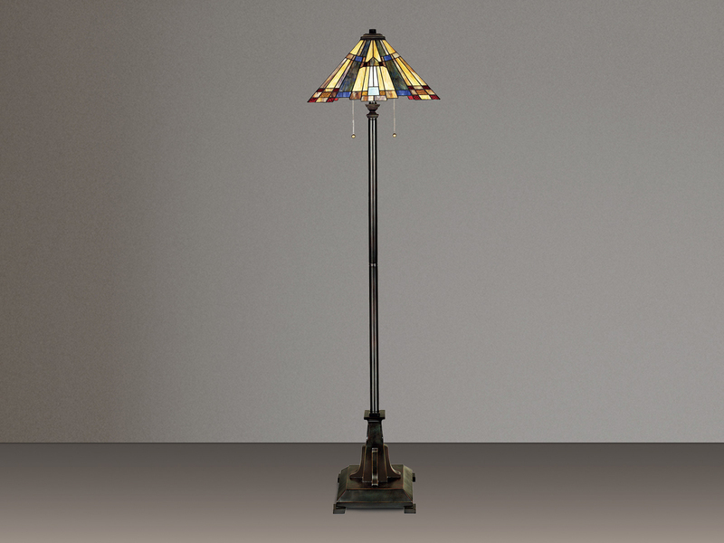 Stehlampe INGLENOOK im Tiffany Design mit buntem Echtglas 2-flammig, Höhe 158cm