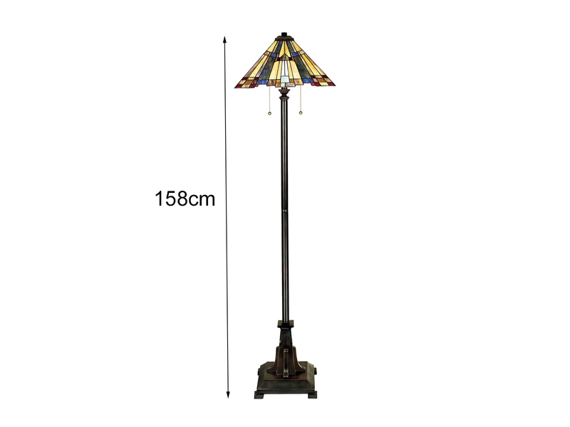 Stehlampe INGLENOOK im Tiffany Design mit buntem Echtglas 2-flammig, Höhe 158cm