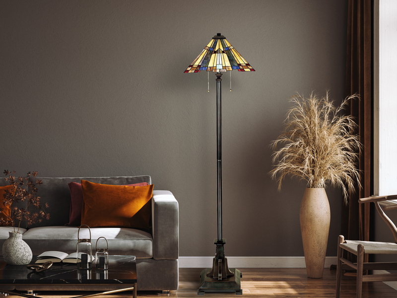 Tiffany Stehlampe INGLENOOK Lampenschirm Bunt mit Zugschalter, Höhe 158cm