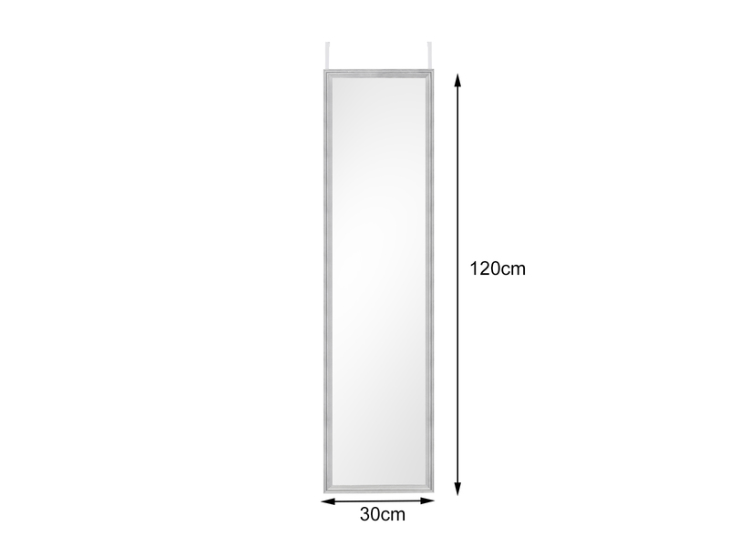 Türhängespiegel RIA rechteckig mit Haken, Rahmen in Silber 30x120cm