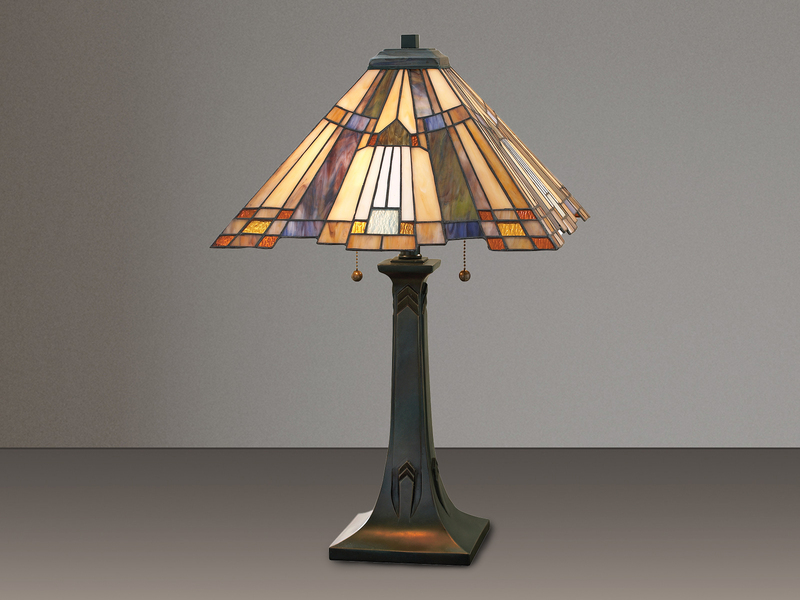 Große LED Tischleuchte im Tiffany Design mit buntem Echtglas, Höhe 63,5cm