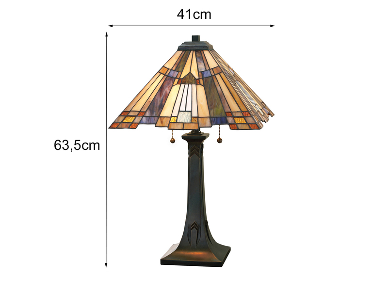Große Tiffany Tischlampe Lampenschirm Bunt mit E27 LED, Höhe 63,5cm