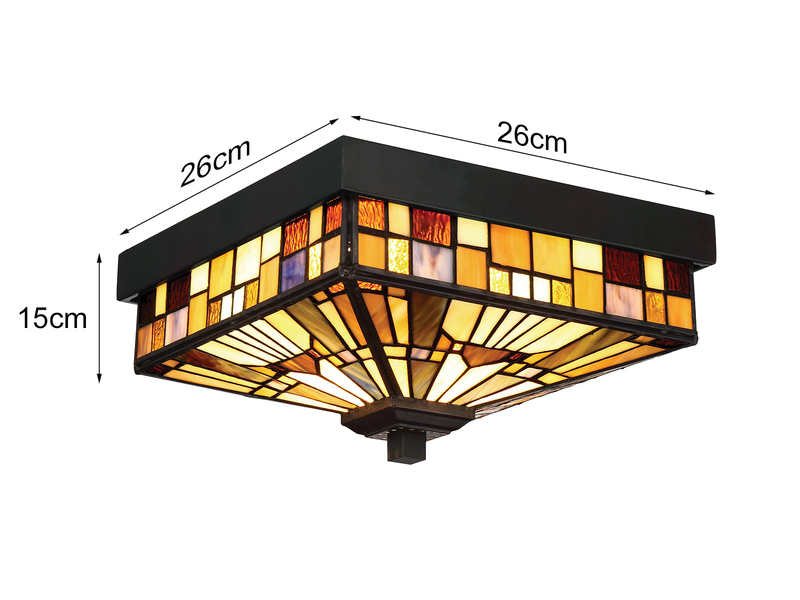 Kleine Tiffany Deckenleuchte bunt für Innen & Außen mit E27 LED, 26 x 26cm