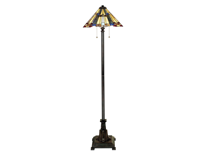 Tiffany Stehlampe Lampenschirm Bunt mit Zugschalter & E27 LED, Höhe 158cm