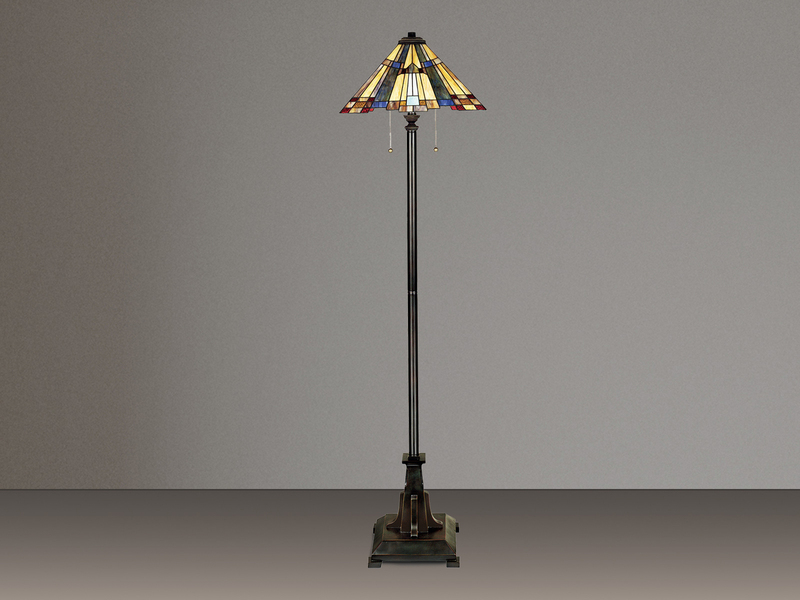 Tiffany Stehlampe Lampenschirm Bunt mit Zugschalter & E27 LED, Höhe 158cm