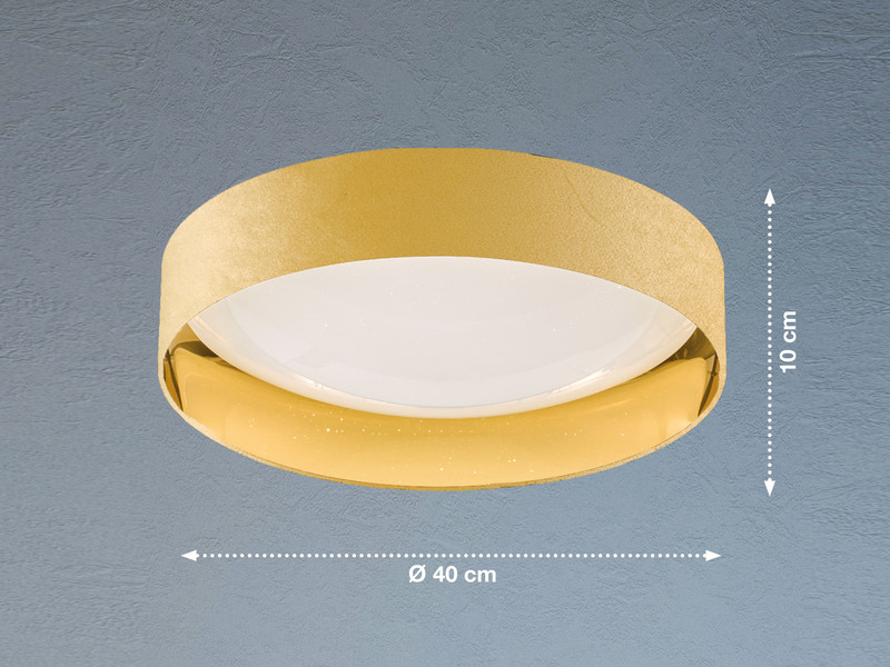 LED Deckenleuchte AURA dimmbar Lampenschirm Samt Gelb - Gold Ø 40cm