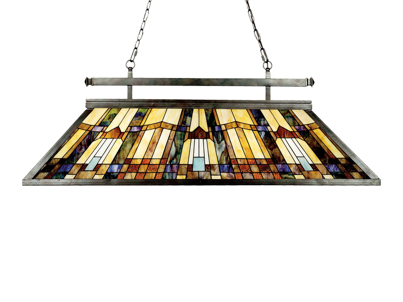 LED Pendelleuchte im Tiffany Design mit buntem Echtglas 3-flammig, Länge 121cm