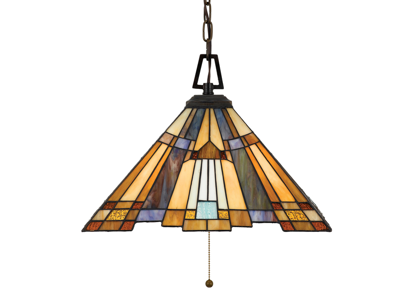 LED Pendelleuchte im Tiffany Design mit buntem Echtglas 3-flammig, Ø43cm
