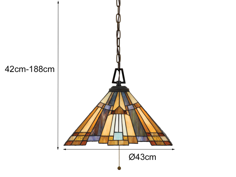 LED Pendelleuchte im Tiffany Design mit buntem Echtglas 3-flammig, Ø43cm