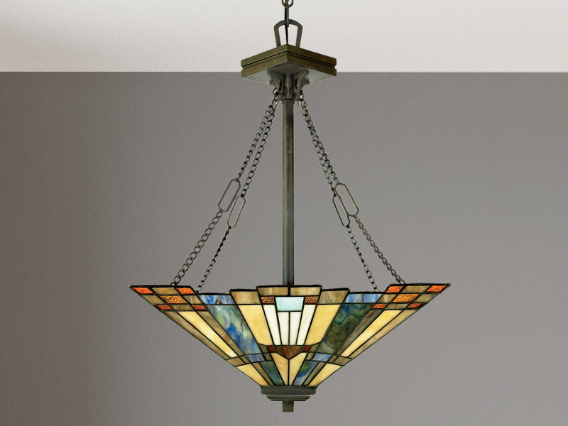 LED Pendelleuchte im Tiffany Design mit buntem Echtglas 3-flammig, Ø44,5cm