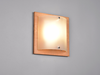 Flache Wandleuchte PALI Holzlampe Natur mit Glasschirm Weiß, 25x25 cm