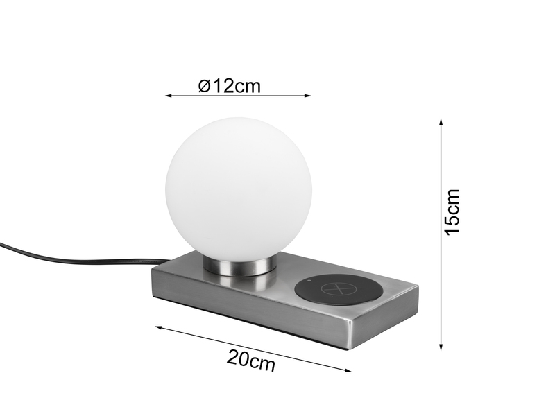 Tischleuchte CHLOE Silber induktive Ladestation & Touch Glasschirm 12cm