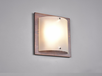 Flache Wandleuchte PALI Holzlampe Braun mit Glasschirm Weiß, 25x25 cm