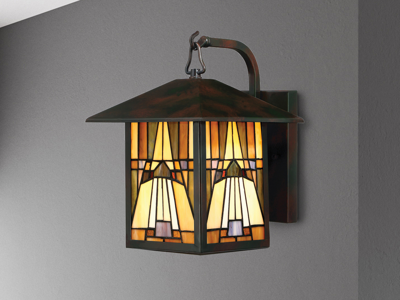 Außenwandleuchte Laterne im Tiffany Design, Höhe 31cm mit E27 LED