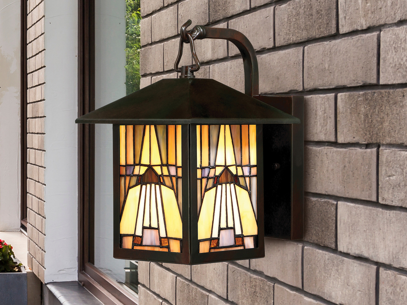 Außenwandleuchte Laterne im Tiffany Design, Höhe 31cm mit E27 LED