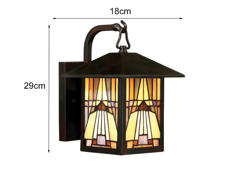 Außenwandleuchte Laterne im Tiffany Design, Höhe 29cm mit E27 LED