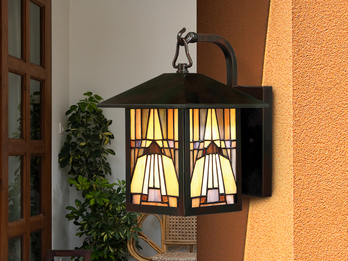 Außenwandleuchte Laterne im Tiffany Design, Höhe 29cm mit E27 LED