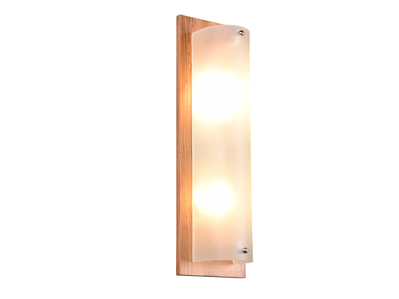 Flache Wandleuchte PALI Holzlampe Natur mit Glasschirm Weiß, 45x14 cm