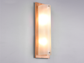 Flache Wandleuchte PALI Holzlampe Natur mit Glasschirm Weiß, 45x14 cm