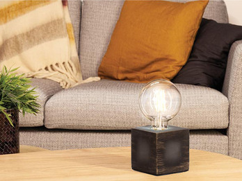 Tischlampen Sockel Würfel Grau mit E27 Fassung OHNE Leuchtmittel, Quadrat 9cm