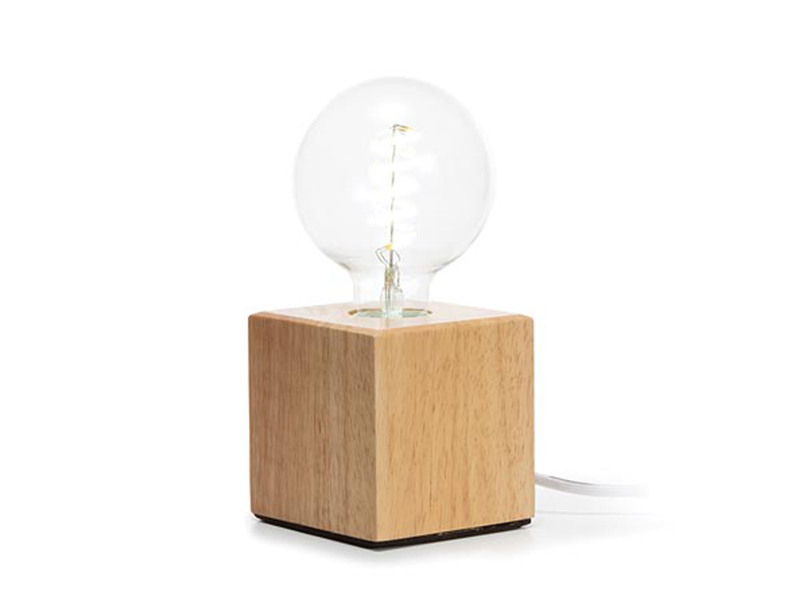 Tischlampen Sockel Würfel Holz Eiche E27 Fassung OHNE Leuchtmittel, Quadrat 9cm