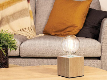 Tischlampen Sockel Würfel Holz Eiche E27 Fassung OHNE Leuchtmittel, Quadrat 9cm