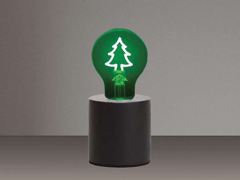 Tischlampe Beton Schwarz mit Deko LED Glühbirne Tannenbaum, Höhe 9cm